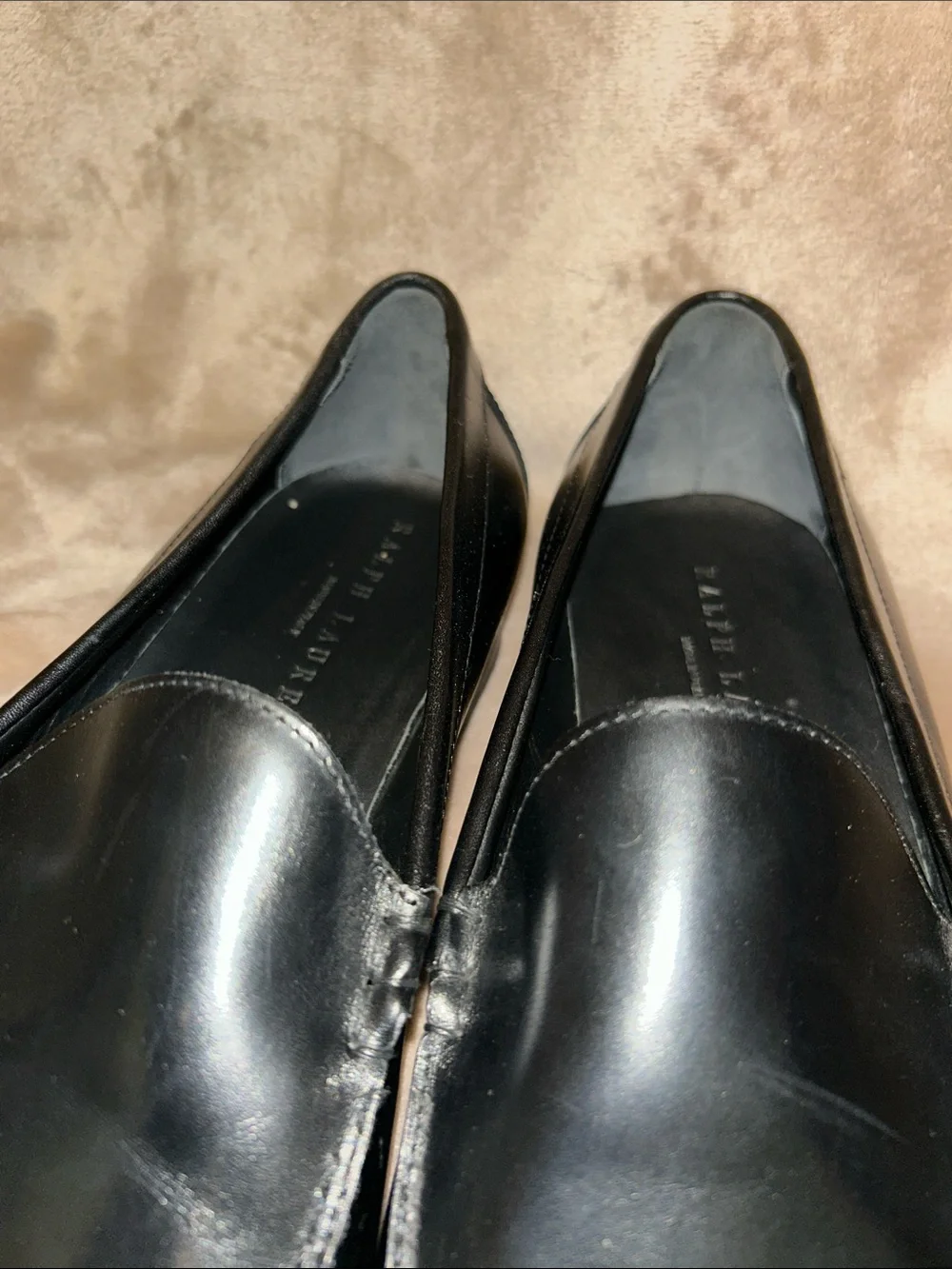 Ralph Lauren Collection Sleek Black Polished Italian Leather Shoe Loafers 13